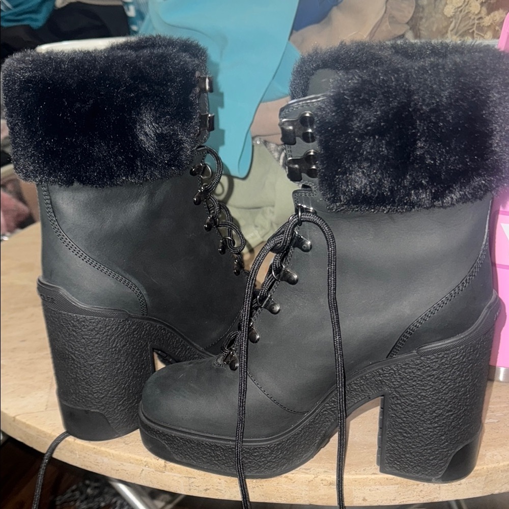 Montclair  Black Fur-Lined Lace-Up Boots - Picture 5 of 17